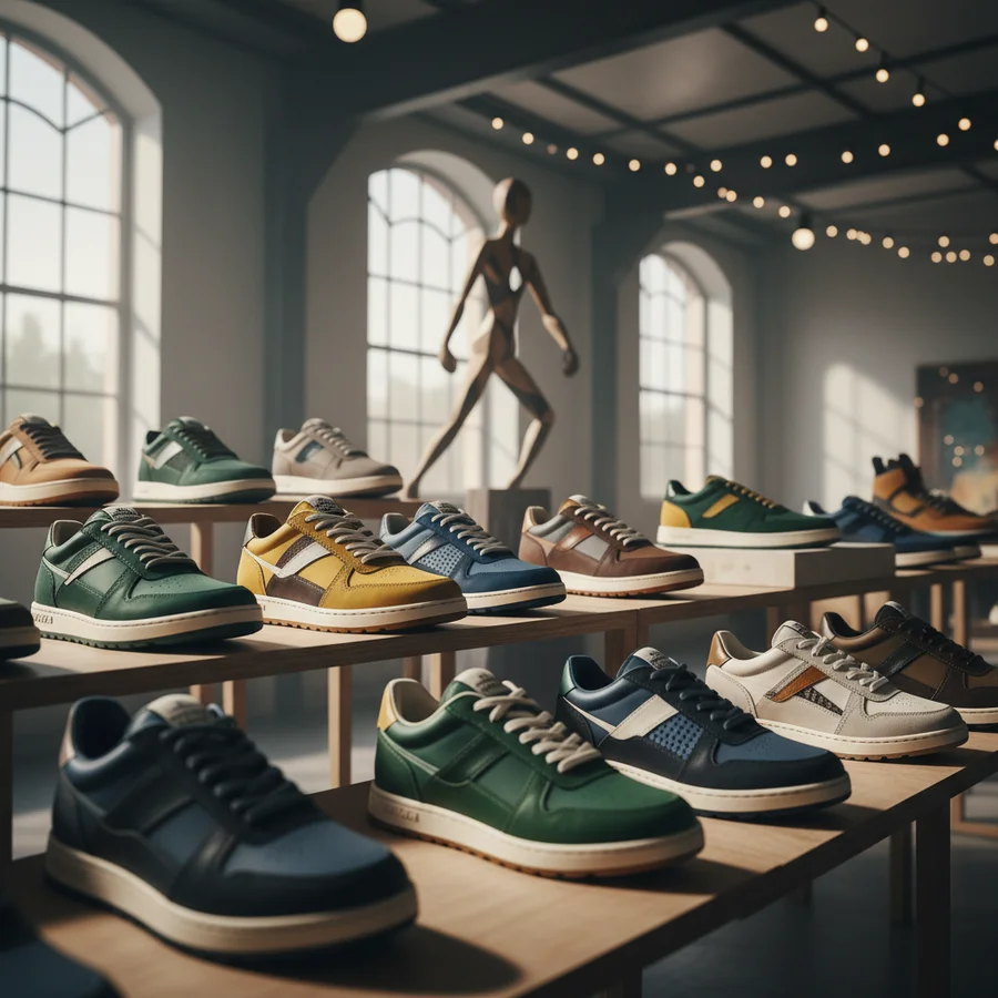 A beautifully arranged display of diverse, high-quality unisex sneakers from the Cushiow collection.