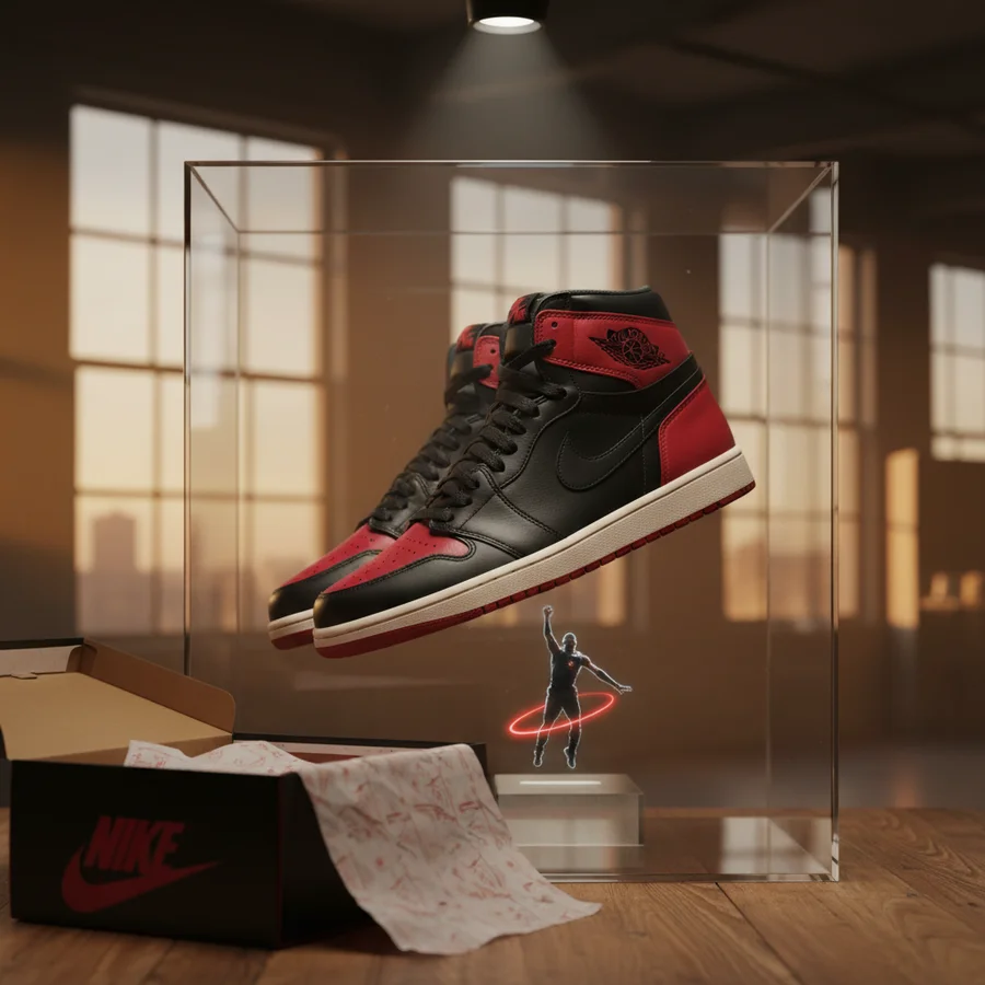 A pair of highly coveted Air Jordan sneakers on display, symbolizing their cultural significance and collector appeal.