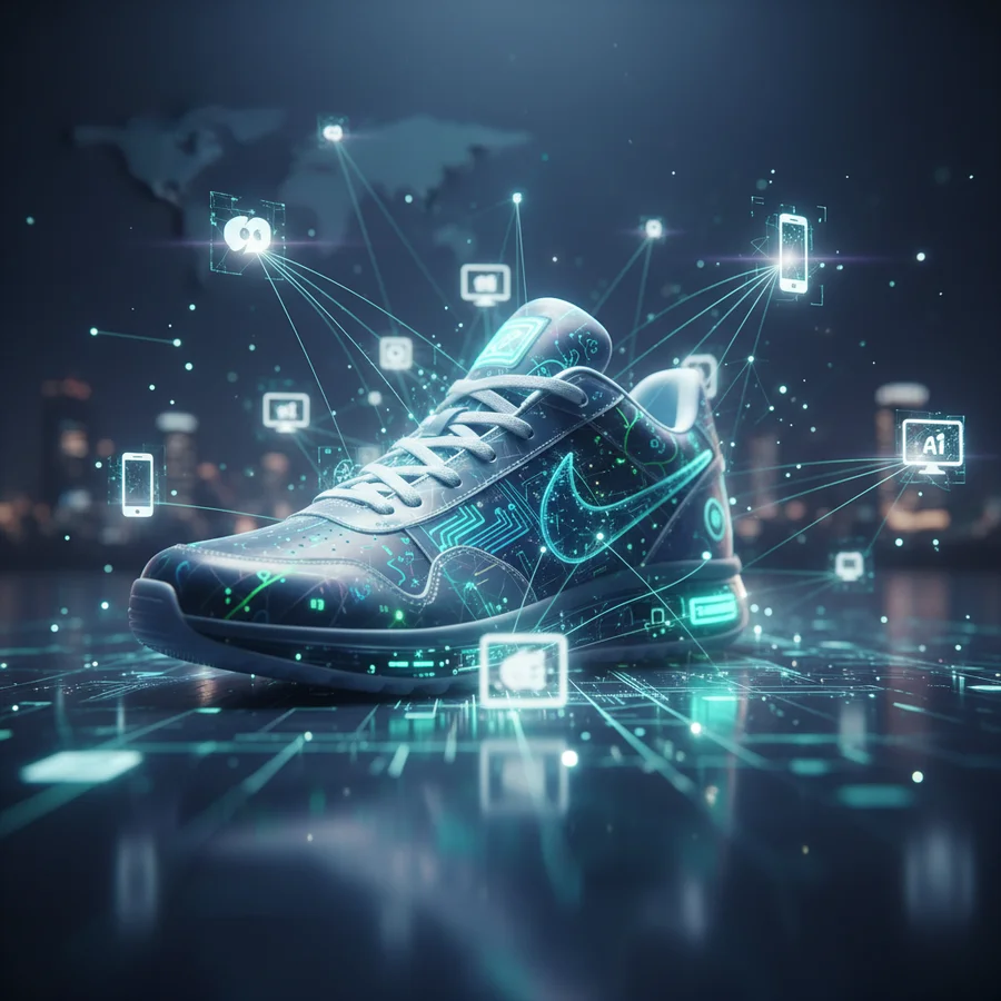 Abstract depiction of connected devices and sneakers worldwide