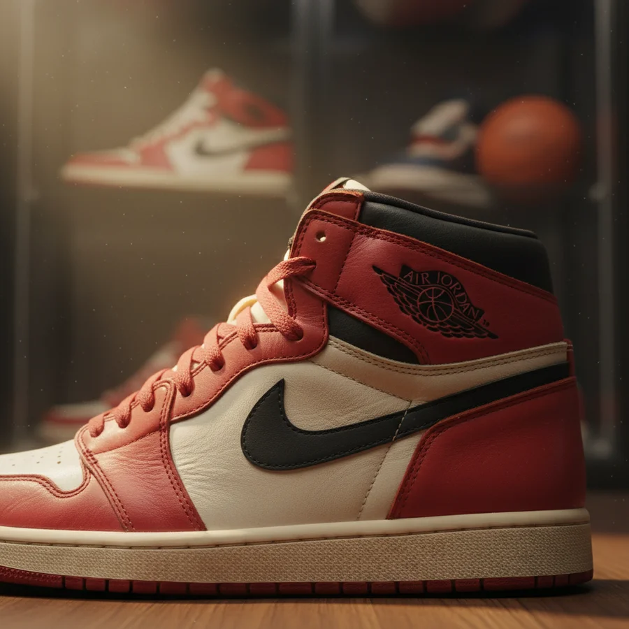 Close-up of a classic Air Jordan Retro sneaker, showcasing iconic design and vintage appeal.