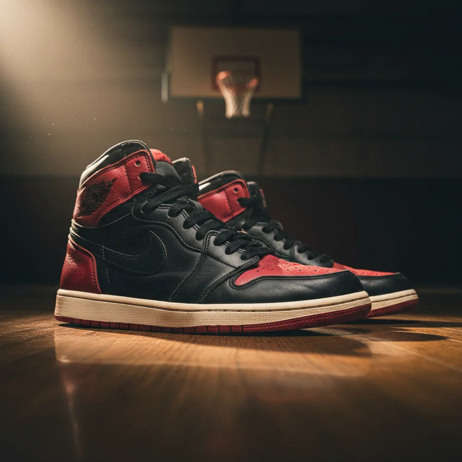 Close-up of original Air Jordan 1 'Banned' shoe