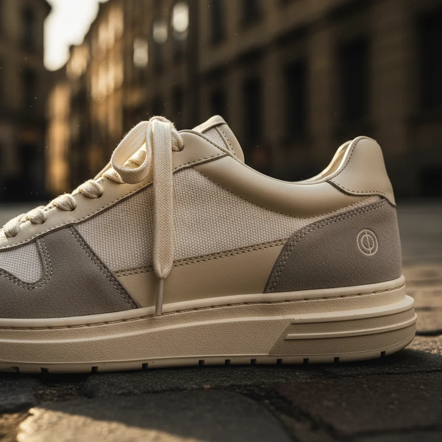Close-up view of the intricate details and textures on a high-quality unisex sneaker, showcasing craftsmanship.