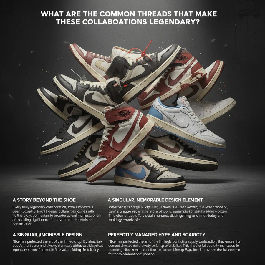 Collage of various iconic Nike collaboration sneakers, symbolizing their cultural impact.