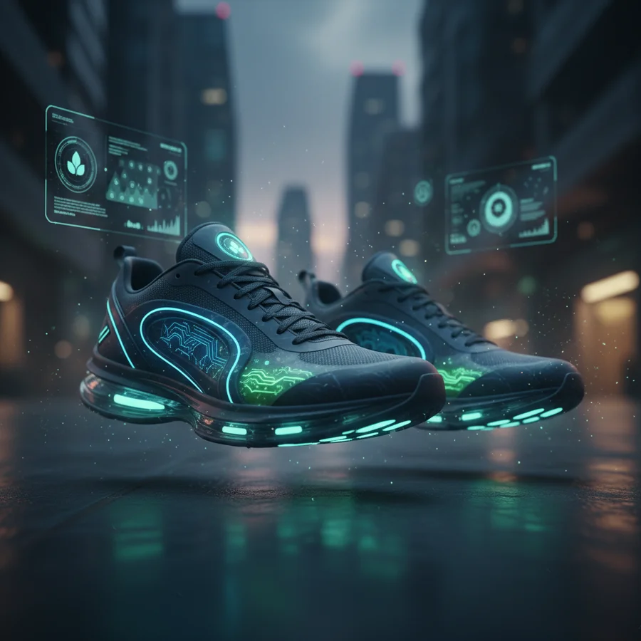 Conceptual image of futuristic sneakers with glowing elements