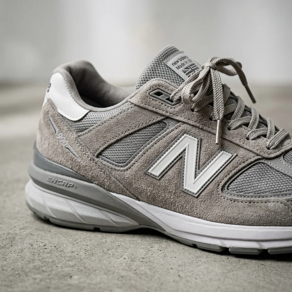 New Balance Heritage Innovation Comfort 1 Close-up of premium New Balance grey sneakers