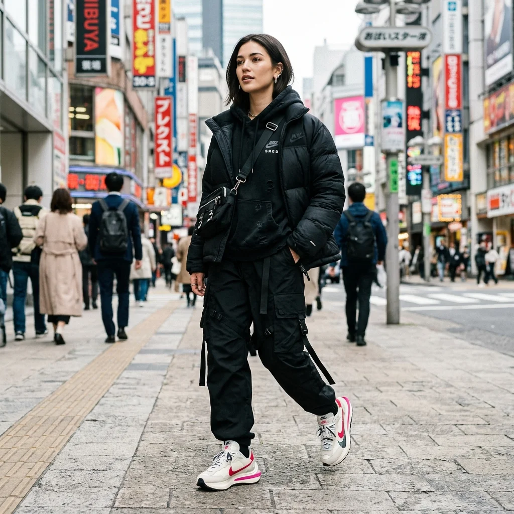 Nike Sacai styled in streetwear