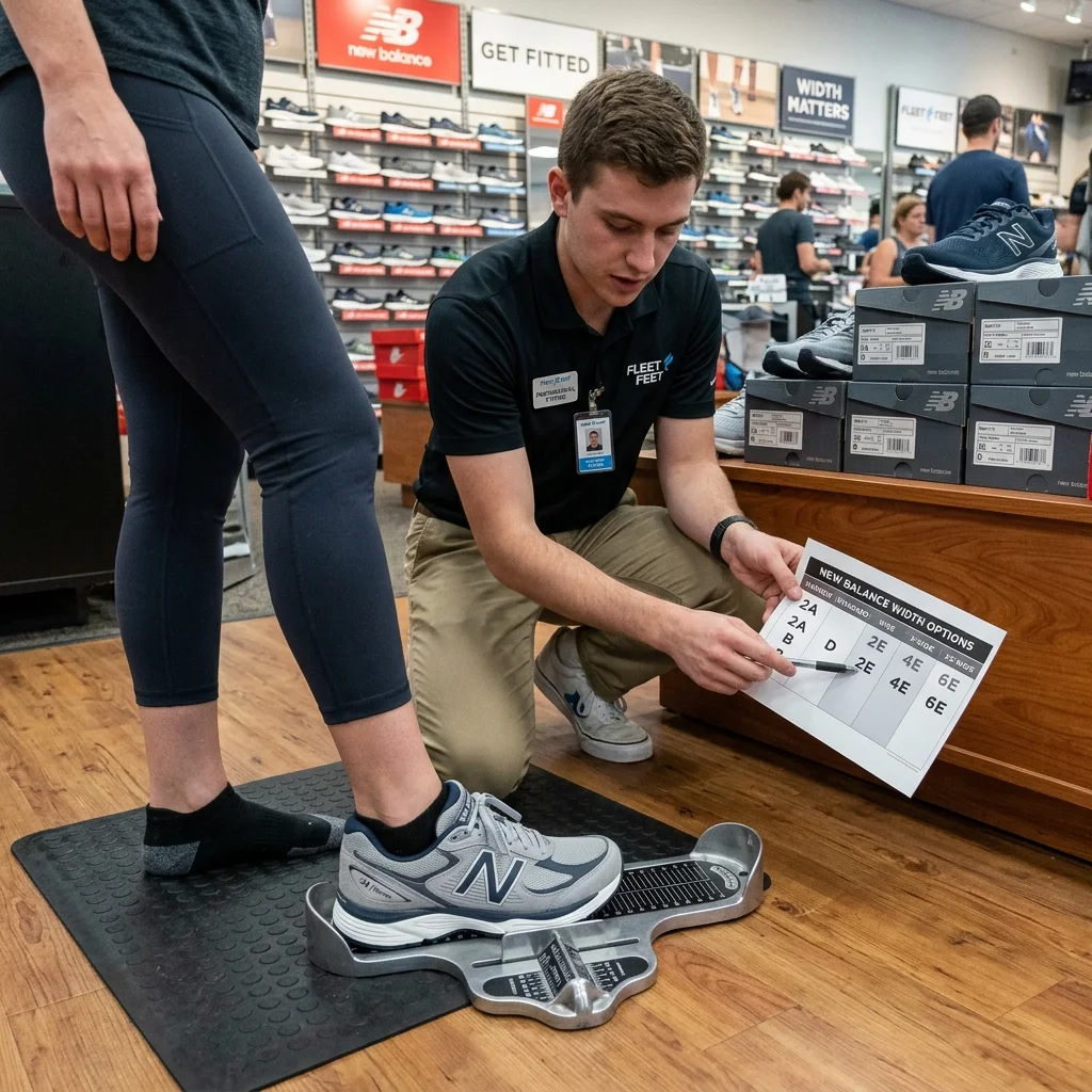 New Balance shoe being measured for width sizing