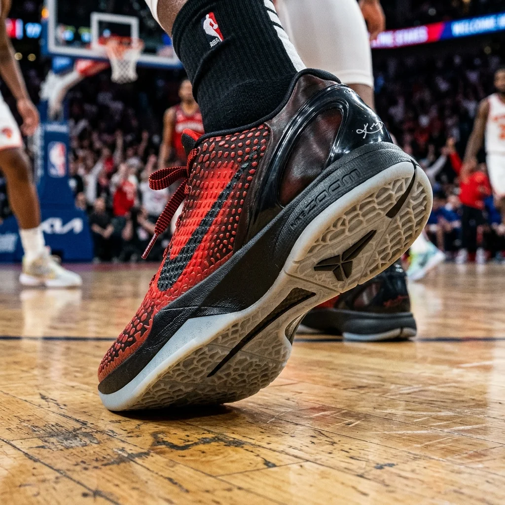 Low angle shot of Nike Kobe shoe on court