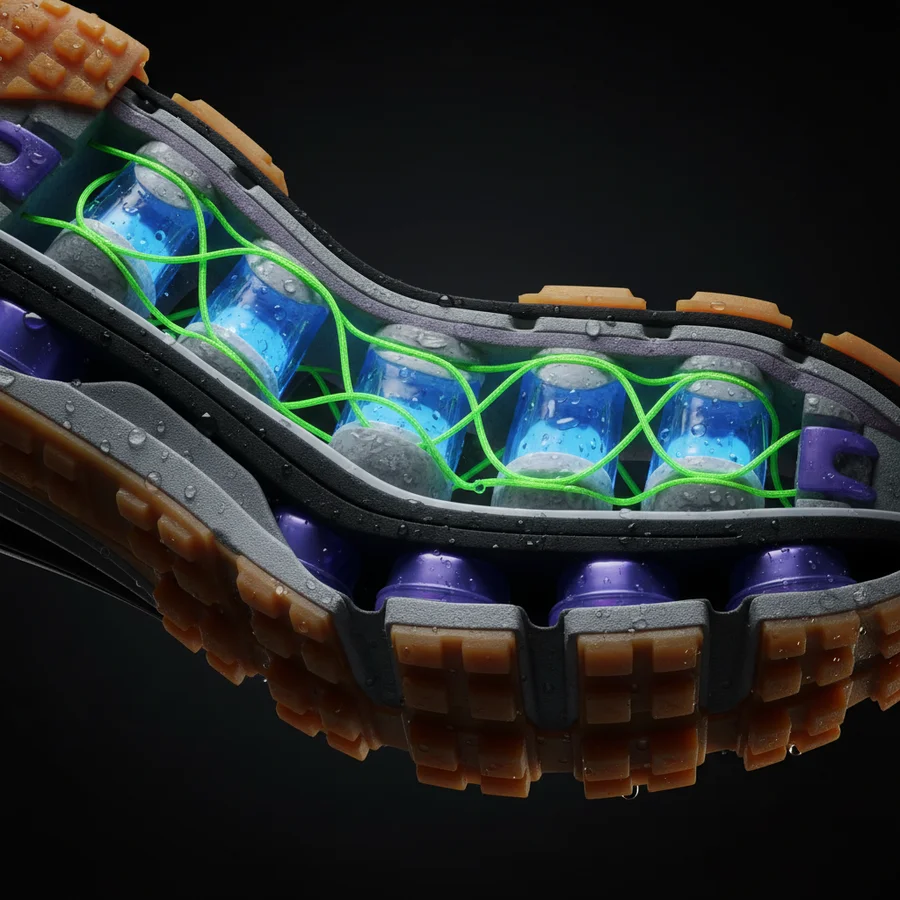 Cross-section image highlighting visible air cushioning technology in a modern sneaker sole.