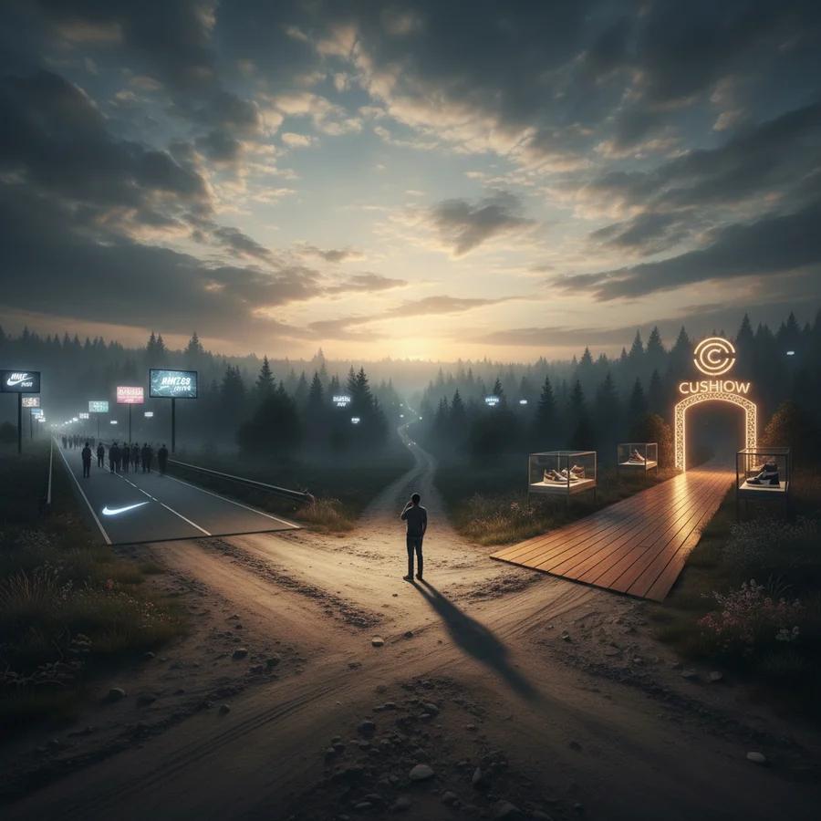 Crossroads with different paths, representing choosing a buying channel