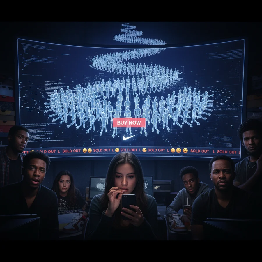 Crowded online queue during a sneaker drop, representing complexity and competition
