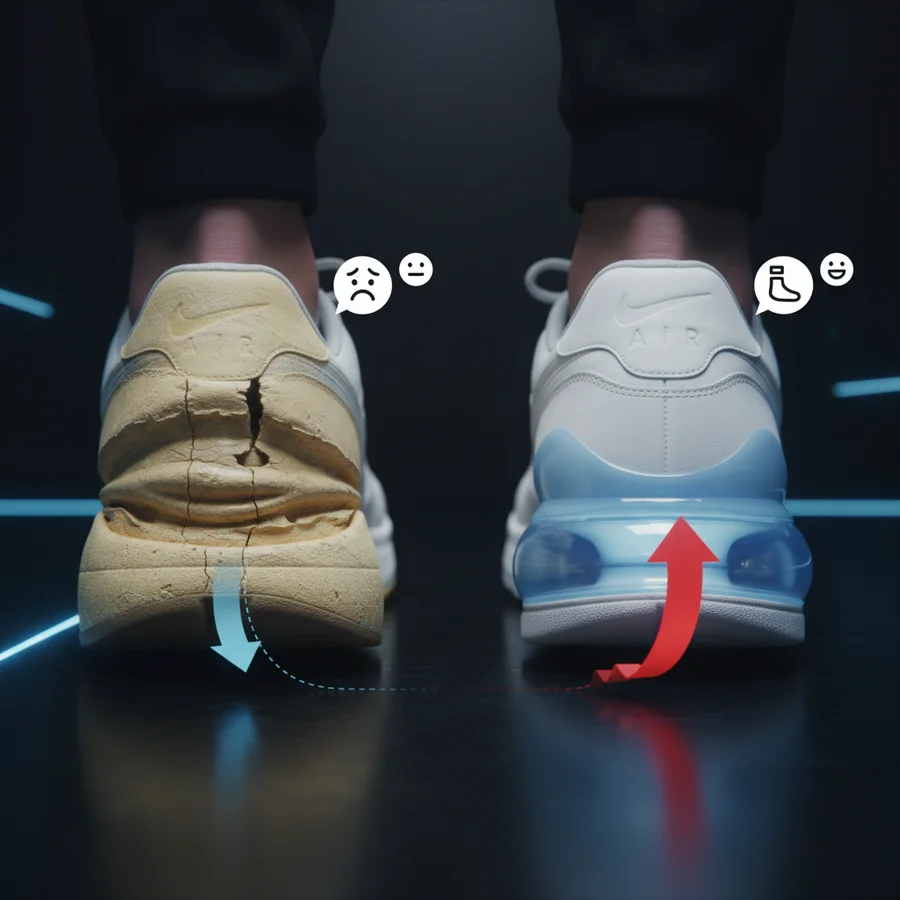 Diagram showing the limited cushioning of old sneaker foam