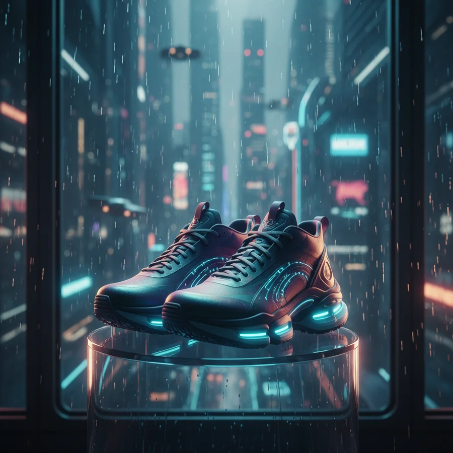 Futuristic sneakers with glowing elements, hinting at future trends
