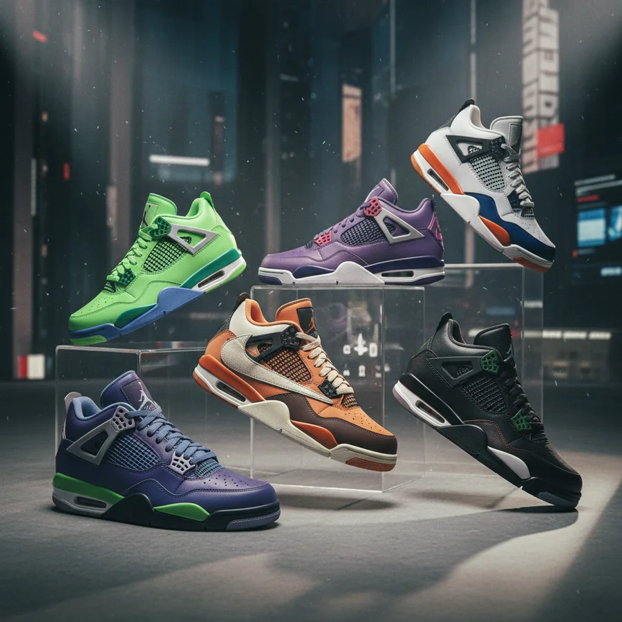 Image showcasing modern Air Jordan sneaker releases with contemporary designs and vibrant new colorways.