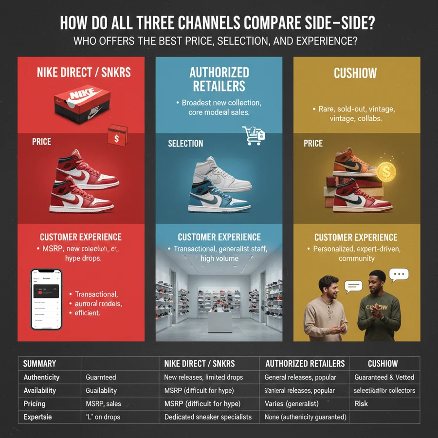 Infographic comparing different sneaker buying channels