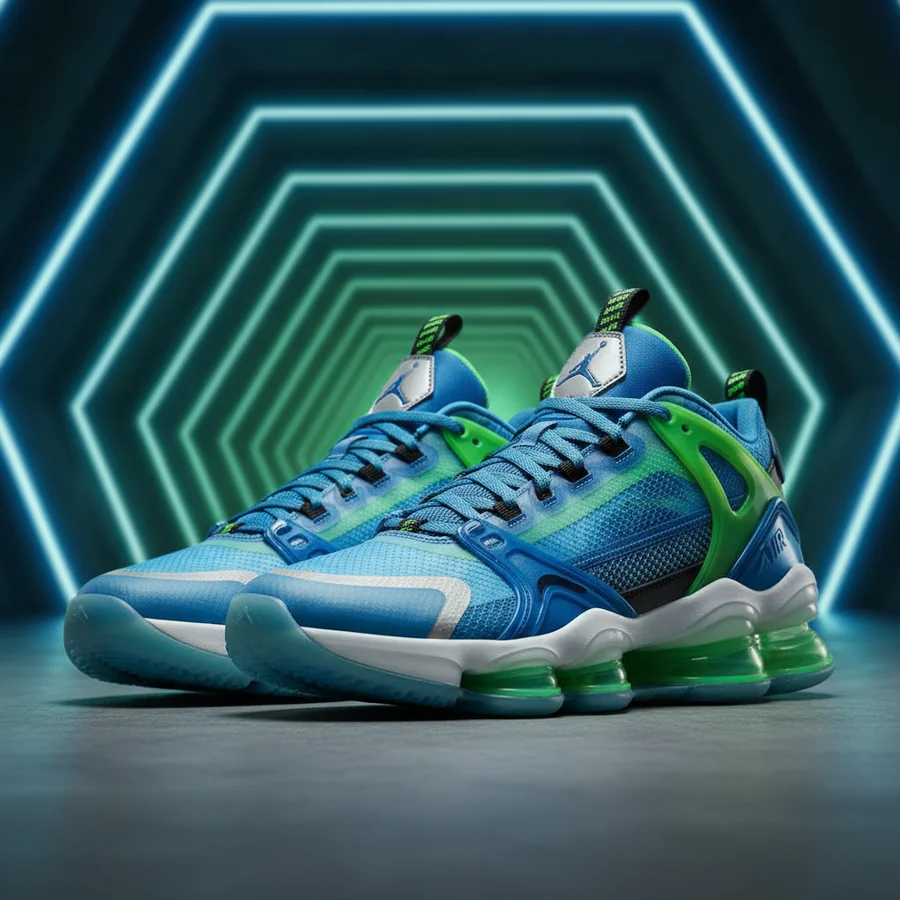 Modern Air Jordan sneakers with visible cushioning technology, showing design innovation.