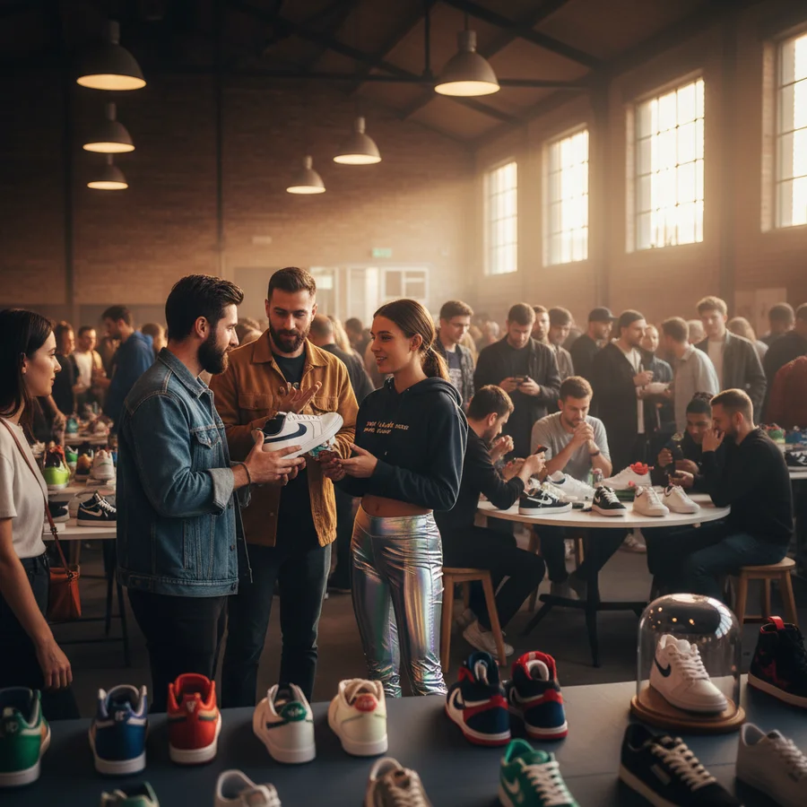 People gathered at a sneaker event, showcasing community and cultural exchange